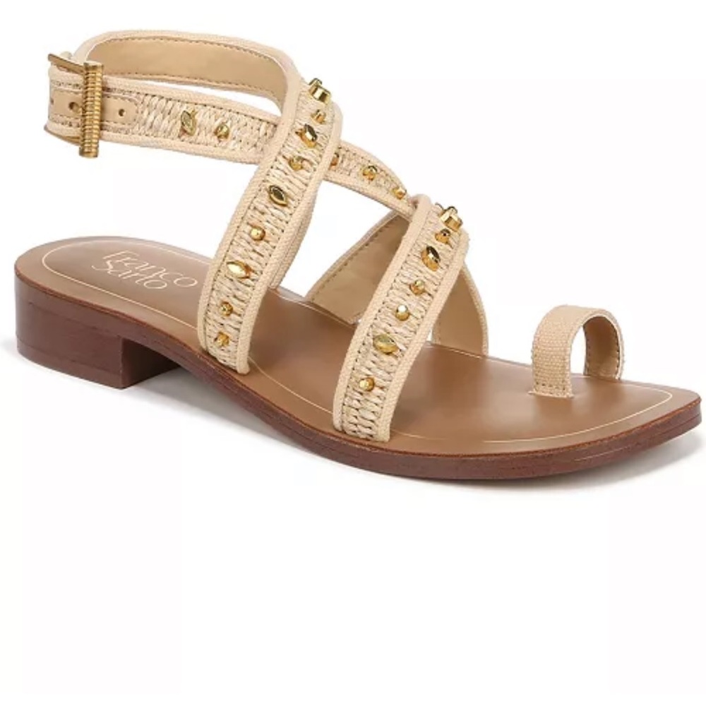 🆕Franco Sarto INA2 Toe Loop Ankle Strap Stacked Heel Sandals